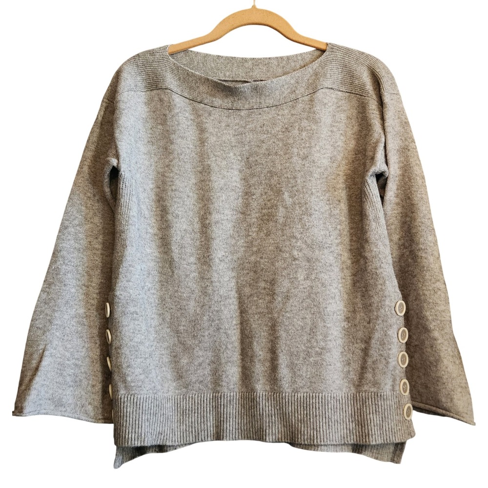 Anthropologie Sweater Women XS Gray Excellent Boatneck Side Button Knit Pullover